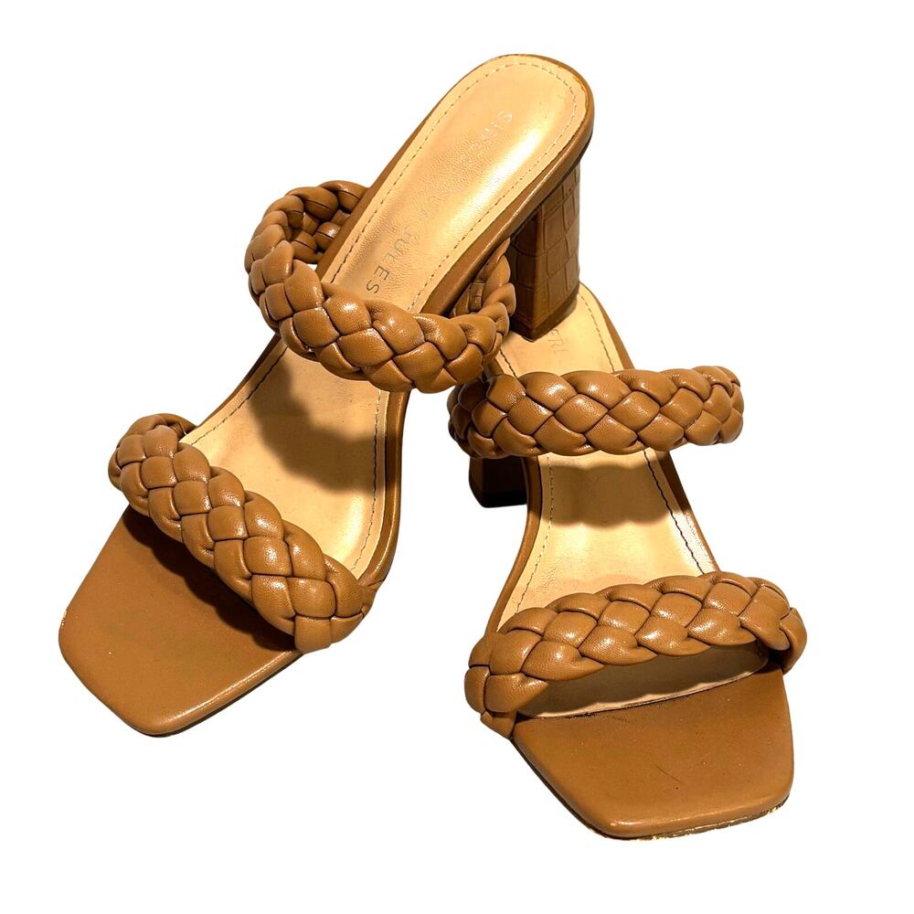 Sincerely Jules high heel slides sandals dressy nude tan braided straps size 10